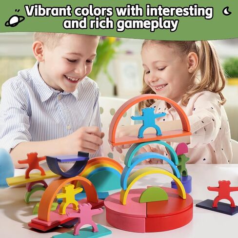 Dinhon 40-Piece Wooden Rainbow Stack Set, 4-in-1 Building Blocks preschoolers Early Development & Activity Toys Montessori Toys for Kids 1 2 3 4 Years and Older Gifts for Boys and Girls in Saudi Arabia