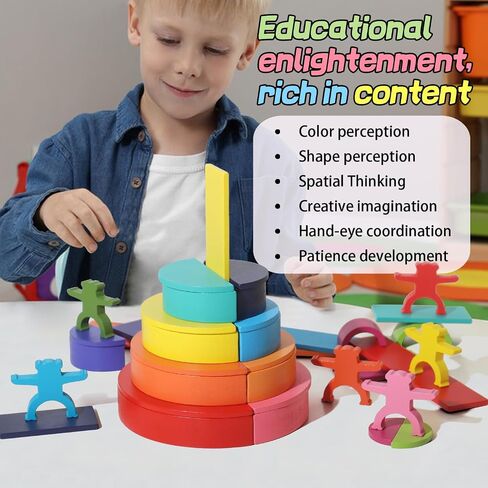 Dinhon 40-Piece Wooden Rainbow Stack Set, 4-in-1 Building Blocks preschoolers Early Development & Activity Toys Montessori Toys for Kids 1 2 3 4 Years and Older Gifts for Boys and Girls in Saudi Arabia