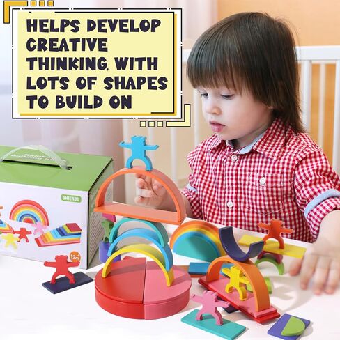 Dinhon 40-Piece Wooden Rainbow Stack Set, 4-in-1 Building Blocks preschoolers Early Development & Activity Toys Montessori Toys for Kids 1 2 3 4 Years and Older Gifts for Boys and Girls in Saudi Arabia