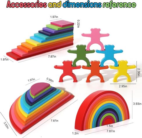 Dinhon 40-Piece Wooden Rainbow Stack Set, 4-in-1 Building Blocks preschoolers Early Development & Activity Toys Montessori Toys for Kids 1 2 3 4 Years and Older Gifts for Boys and Girls in Saudi Arabia