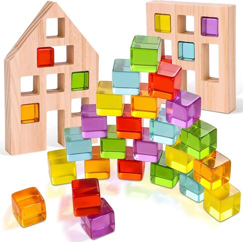 Woodtoe 24 PCS Rainbow Blocks Set, Wooden Building Blocks for Kids Ages 3-6 in Saudi Arabia