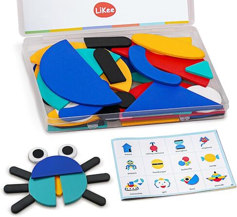 LiKee Wooden Shape Puzzle, 36 Blocks & 60 Cards, Montessori Toy for Kids 3+ in Saudi Arabia