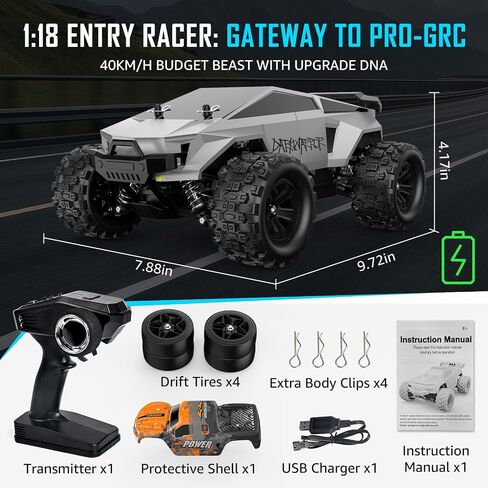 kolegend 2-in-1 RC Cyber Monster Truck & Drift Car for Adults 1/18 Scale 4WD 40KM/H All-Terrain Fast RC Car with 2.4Ghz Radio, 2 Batteries & 2 PVC Shells RTR in Saudi Arabia