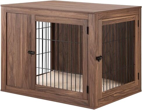 unipaws Furniture Style Dog Crate for Small Dogs, Cats, Min Pigs, Rabbit, Indoor Aesthetic Puppy Kennel, Modern Decorative Wood Wire Pet House Dog Cage, Pretty Cute End Side Table Nightstand, Grey in Kuwait