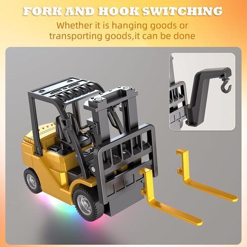 Rc Mini Forklift Toy, 1:64 Alloy Remote Control Forklift 3 Speed & Auto Demo, 10CH Forklift 3 in 1(Fork, Hook, Trailer) with Rubber Tires & Sound Off, Gift for Adults Kids in Kuwait