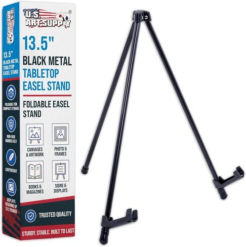 U.S. Art Supply 13.5" Black Metal Tabletop Easel Stand, Foldable in Saudi Arabia