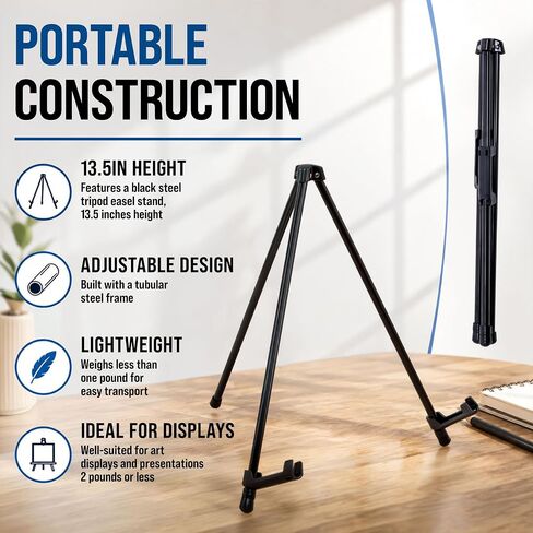 U.S. Art Supply 13.5" Black Metal Tabletop Easel Stand, Foldable in Saudi Arabia