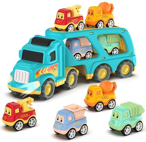 Veslier Toy Trucks for 2 3 4 5Years Old,Construction Transpor Trucks for Toddlers 2-4 Years with 4 Pull Back Cars for Toddlers 2-4,Christmas Birthday Gift for 18M+ 2 3 4 5 Years Old Kids Boys Girls. in Saudi Arabia