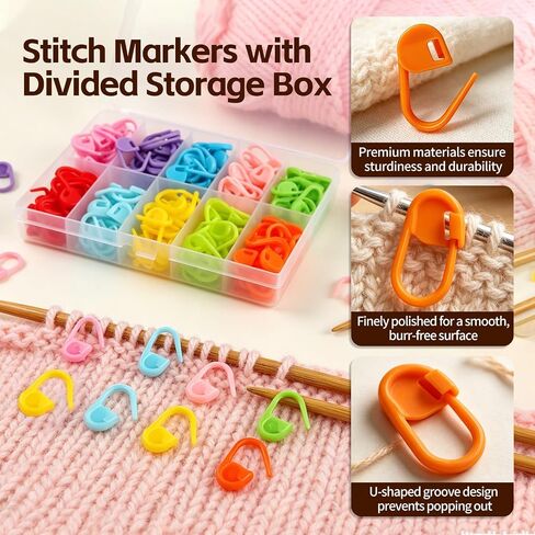 IOGOG 200 PCS Stitch Markers for Crocheting, 10 Colors Crochet Stitch Markers with Storage Case & 6 Plastic Tapestry Needles, Locking Stitch Markers for Knitting, Crochet & DIY Crafts in Kuwait