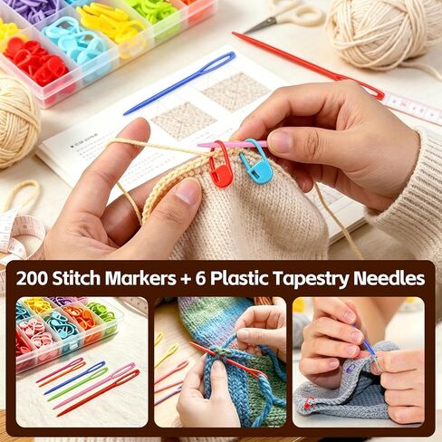 IOGOG 200 PCS Stitch Markers for Crocheting, 10 Colors Crochet Stitch Markers with Storage Case & 6 Plastic Tapestry Needles, Locking Stitch Markers for Knitting, Crochet & DIY Crafts in Kuwait