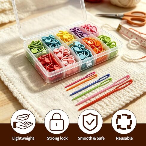 IOGOG 200 PCS Stitch Markers for Crocheting, 10 Colors Crochet Stitch Markers with Storage Case & 6 Plastic Tapestry Needles, Locking Stitch Markers for Knitting, Crochet & DIY Crafts in Kuwait