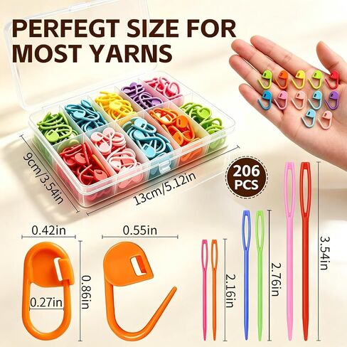 IOGOG 200 PCS Stitch Markers for Crocheting, 10 Colors Crochet Stitch Markers with Storage Case & 6 Plastic Tapestry Needles, Locking Stitch Markers for Knitting, Crochet & DIY Crafts in Kuwait
