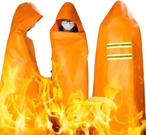 DIBBATU Fireproof Cloak, Fire Escape Cloak, Extra Big Fireproof Fiber Cape, Emergency Used as A Fire Blanket, Head Protection Fire Escape kit for Household, Office Home (Orange, 72 * 70in) in Kuwait