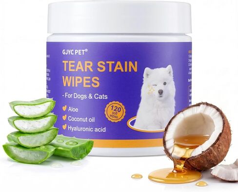 Tear Stain Remover Wipes for Dogs & Cats, Extra Thick Dog Eye Wipes with Coconut Oil, Probiotics & Aloe - Natural Pet Face Wipes for Stains, Odors & Folds - pH Balanced, 120 Count in Saudi Arabia