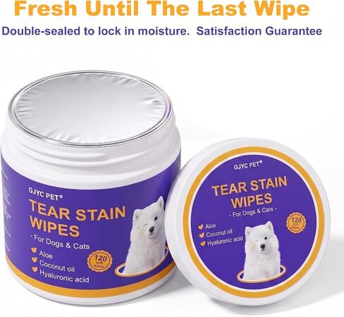 Tear Stain Remover Wipes for Dogs & Cats, Extra Thick Dog Eye Wipes with Coconut Oil, Probiotics & Aloe - Natural Pet Face Wipes for Stains, Odors & Folds - pH Balanced, 120 Count in Saudi Arabia