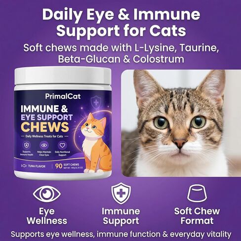 DOK PrimalCat Immune & Eye Support Chews, Daily Wellness Supplement for Cats, Tuna Flavor, 90 Soft Chews in Saudi Arabia