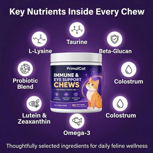 DOK PrimalCat Immune & Eye Support Chews, Daily Wellness Supplement for Cats, Tuna Flavor, 90 Soft Chews in Saudi Arabia