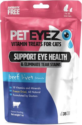 PetEyez Freeze Dried Cat Treats Tear Stain Remover, All-Natural Freeze Dried Beef Liver Treats with Vitamin & Minerals That Help Fights Against Tear Stains in Eye, 1 Oz, 35 Count (1 Pack) in Kuwait
