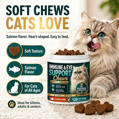 Immune & Eye Care Chews for Cats, 120 Chews with Lutein, Salmon Flavor in Saudi Arabia