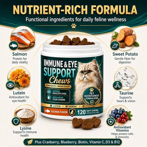 Immune & Eye Care Chews for Cats, 120 Chews with Lutein, Salmon Flavor in Saudi Arabia