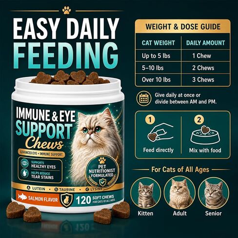 Immune & Eye Care Chews for Cats, 120 Chews with Lutein, Salmon Flavor in Saudi Arabia