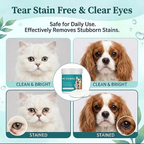 60 Count Eyes Wipes for Dogs & Cats, Tear Stain Remover Pads for Dogs & Cats, Gentle Eye Cleaning Wipes for Pets, Daily Care Pets Eyes in Saudi Arabia