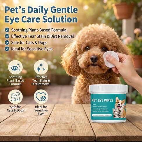 60 Count Eyes Wipes for Dogs & Cats, Tear Stain Remover Pads for Dogs & Cats, Gentle Eye Cleaning Wipes for Pets, Daily Care Pets Eyes in Saudi Arabia