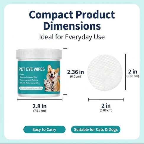 60 Count Eyes Wipes for Dogs & Cats, Tear Stain Remover Pads for Dogs & Cats, Gentle Eye Cleaning Wipes for Pets, Daily Care Pets Eyes in Saudi Arabia