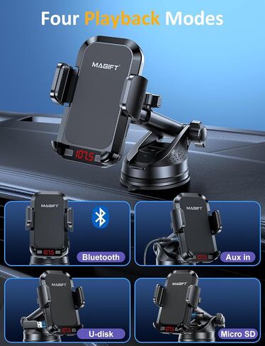 Magift Bluetooth FM Transmitter for Car - 3 in 1 Bluetooth Car Adapter with Phone Holder Supports QC3.0 Charging,Stronger Microphone & Enhanced FM Transmission are Built in Car Bluetooth Adapter in Kuwait