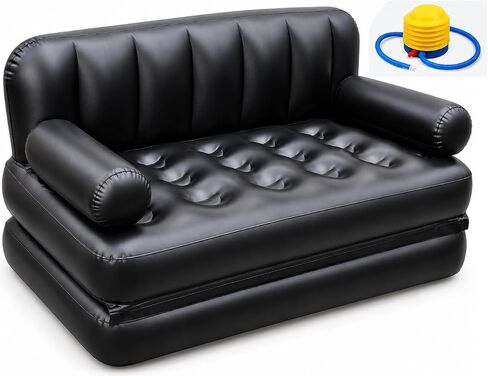 Folding Portable Inflatable Sofa Twin Bed, Lazy Flocking Queen Size Pull Out Air Bed Mattress - Great for Indoor Living Room, Outdoor Balcony, Backyard, Camping, Picnic, RV (YT-142) (Red) in Saudi Arabia