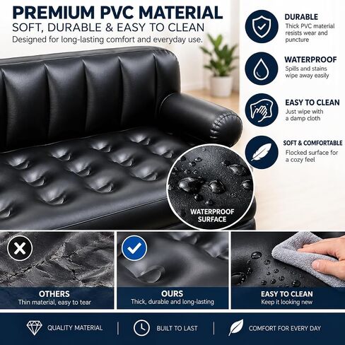 Folding Portable Inflatable Sofa Twin Bed, Lazy Flocking Queen Size Pull Out Air Bed Mattress - Great for Indoor Living Room, Outdoor Balcony, Backyard, Camping, Picnic, RV (YT-142) (Red) in Saudi Arabia
