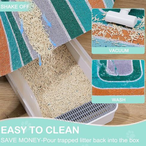 Unicorn Catcher Cat Litter Mat Quality Litter Box Mat Large Non-Slip Cat Litter Mat Litter Trapping Mat Soft Kitty Litter Mat Compatible Two Litter Boxes Cat Products Easy to Clean,Green,M in Kuwait