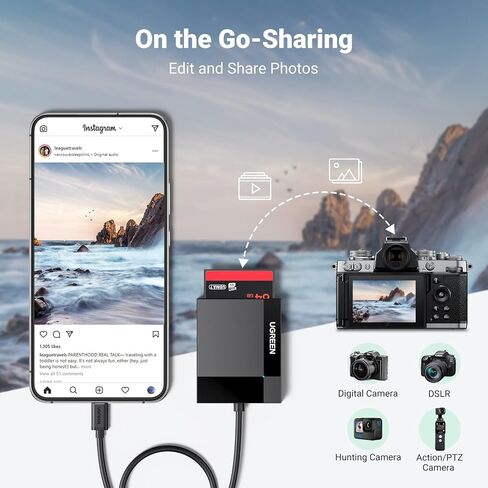 يوجرين قارئ بطاقة SD USB C 4 في 1 محول بطاقة ذاكرة SD خارجي Micro SD MS CF قارئ بطاقة فلاش مدمج لكاميرا ماك والكمبيوتر واللابتوب in Kuwait