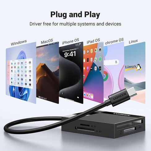 يوجرين قارئ بطاقة SD USB C 4 في 1 محول بطاقة ذاكرة SD خارجي Micro SD MS CF قارئ بطاقة فلاش مدمج لكاميرا ماك والكمبيوتر واللابتوب in Kuwait