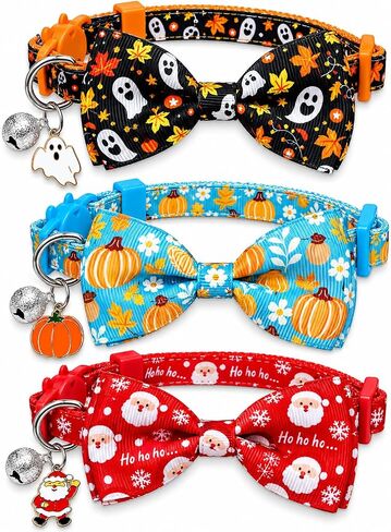 3 Pack Holiday Breakaway Cat Collars with Bow Ties & Bells in Saudi Arabia