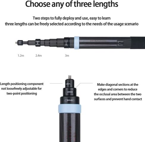 3m Carbon Fiber Extendable Floating Pole Selfie Stick Invisible Carbon Fiber Selfie Stick for Insta360 ONE X3 X2 ONE RS ONE R ONE X Accessories for GoPro Panoramic Camera Insta 360(Blue) in Kuwait