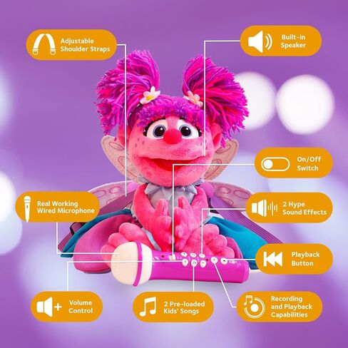 Singing Machine Karaoke Plush Sesame Street Toys (Abby Caddaby Plush Toy) - Adjustable Carrying Straps - Sing-Along Built-in Real Working Microphone & Speaker with Record & Playback Function in Saudi Arabia