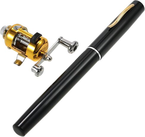 Fishing Rod,HUIOP Fishing Rod Reel Combo Kit Set Mini Telescopic Portable Pocket Pen Fishing Rod Pole + Reel Aluminum Alloy Fishing Accessories in Saudi Arabia