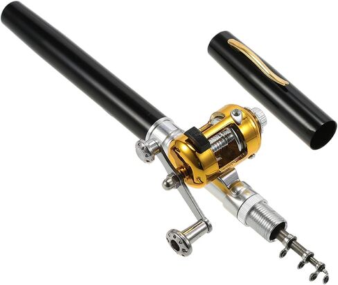 Fishing Rod,HUIOP Fishing Rod Reel Combo Kit Set Mini Telescopic Portable Pocket Pen Fishing Rod Pole + Reel Aluminum Alloy Fishing Accessories in Saudi Arabia