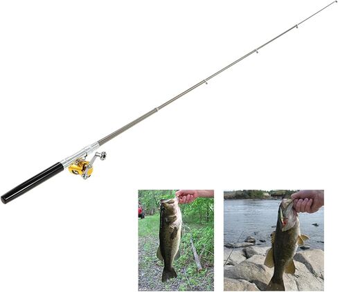 Fishing Rod,HUIOP Fishing Rod Reel Combo Kit Set Mini Telescopic Portable Pocket Pen Fishing Rod Pole + Reel Aluminum Alloy Fishing Accessories in Saudi Arabia