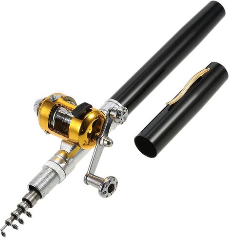 Fishing Rod,HUIOP Fishing Rod Reel Combo Kit Set Mini Telescopic Portable Pocket Pen Fishing Rod Pole + Reel Aluminum Alloy Fishing Accessories in Saudi Arabia