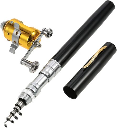 Fishing Rod,HUIOP Fishing Rod Reel Combo Kit Set Mini Telescopic Portable Pocket Pen Fishing Rod Pole + Reel Aluminum Alloy Fishing Accessories in Saudi Arabia