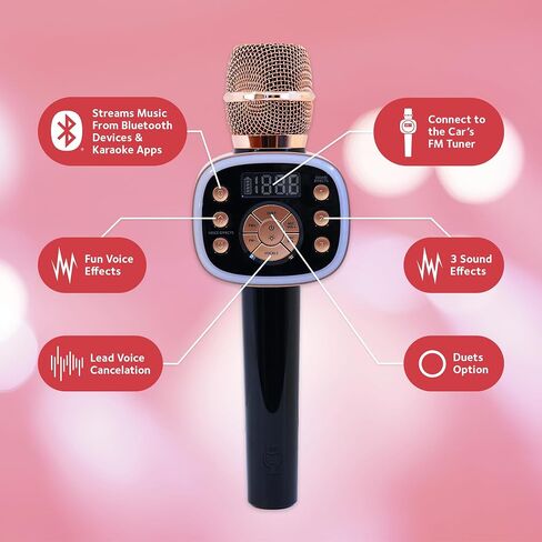Carpool Karaoke Machine for Kids & Adults, Carpool Karaoke The Mic 2.0 - Wireless & Bluetooth Karaoke Microphone with Voice Changing Sound Effects as White Elephant Gift - Rose Gold in Saudi Arabia