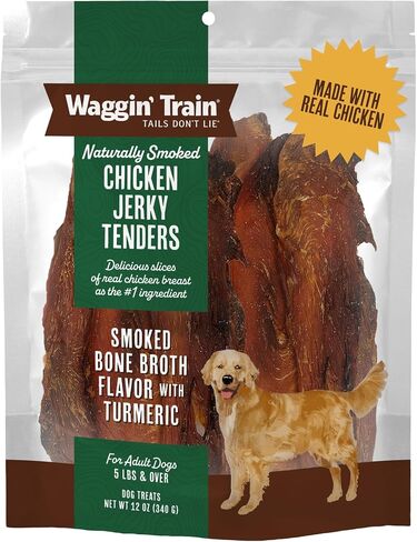 Waggin' Train Smoked Chicken Jerky Tenders for Dogs with Turmeric and Human Grade Bone Broth, Grain and Corn Free, High Protein, Premium Limited Ingredient 100% Real Chicken Dog Treats, 24 oz. Pouch in Kuwait