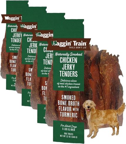Waggin' Train Smoked Chicken Jerky Tenders for Dogs with Turmeric and Human Grade Bone Broth, Grain and Corn Free, High Protein, Premium Limited Ingredient 100% Real Chicken Dog Treats, 24 oz. Pouch in Kuwait