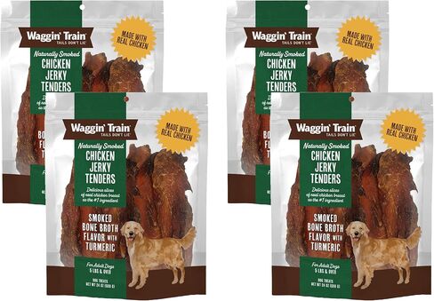Waggin' Train Smoked Chicken Jerky Tenders for Dogs with Turmeric and Human Grade Bone Broth, Grain and Corn Free, High Protein, Premium Limited Ingredient 100% Real Chicken Dog Treats, 24 oz. Pouch in Kuwait