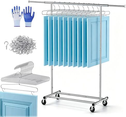PMMJ Cabinet Door Painting Hanger System with Drying Rack, 12 Pack Cabinet Door Painting Hangers with 60 Screw Hooks, Rolling Paint Drying Rack for Kitchen Cabinet Doors, Trim, Drawer Fronts & Panels in Saudi Arabia