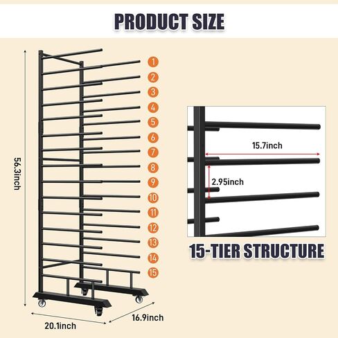 15 Tier Mobile Cabinet Door Drying Rack with Casters, Space Saving Painting Dry Rack Organizer for Art Studio Classroom Small DIY Painting Projects in Kuwait