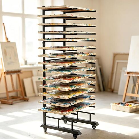15 Tier Mobile Cabinet Door Drying Rack with Casters, Space Saving Painting Dry Rack Organizer for Art Studio Classroom Small DIY Painting Projects in Kuwait
