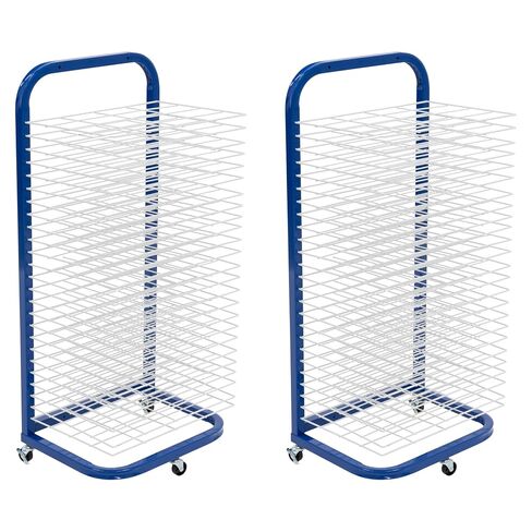 Pearington 25-Shelf Mobile/Wall Mountable Art Drying Rack for Art Studios & Classrooms, 13" D x 17.5" W x 39.4" H, Blue/White, 2-Pack in Saudi Arabia
